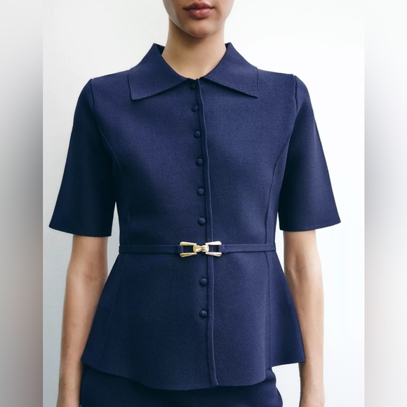 🔥🔥zara Navy Blue Women's Top with Gold Accent - Picture 1 of 6